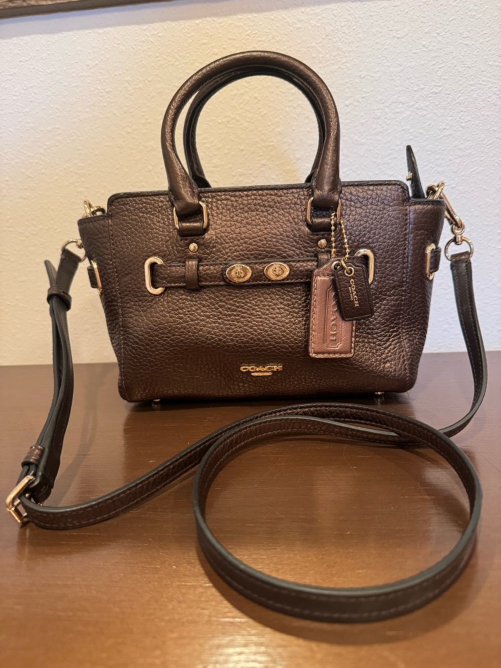 COACH Brown Pebbled Leather Satchel with Gold Hardware - like new condition.